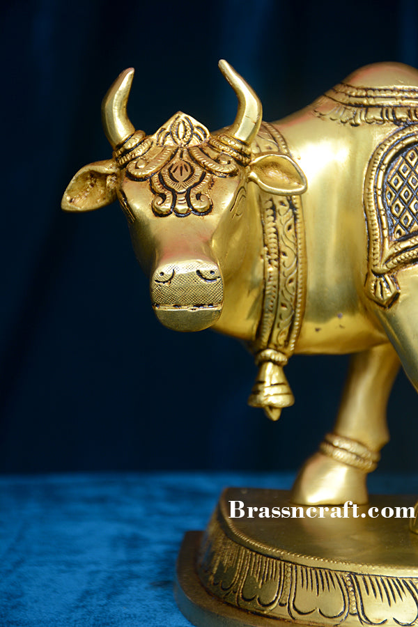 Oval Base Radha Krishna Cow Calf With Bell