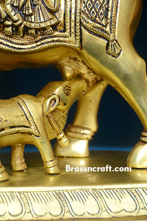 Oval Base Radha Krishna Cow Calf With Bell