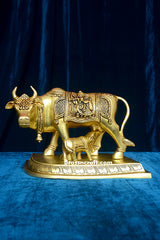 Oval Base Radha Krishna Cow Calf With Bell