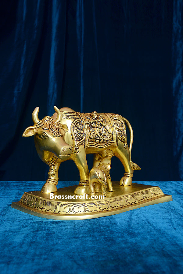 Oval Base Radha Krishna Cow Calf With Bell