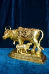 Oval Base Radha Krishna Cow Calf With Bell