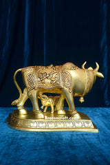 Oval Base Radha Krishna Cow Calf With Bell