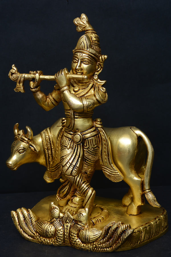 COW KRISHNA WITH DOUBLE PEACOCK