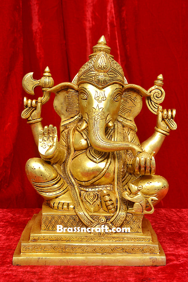 Brass Chowki Ganesh Idol for Worship