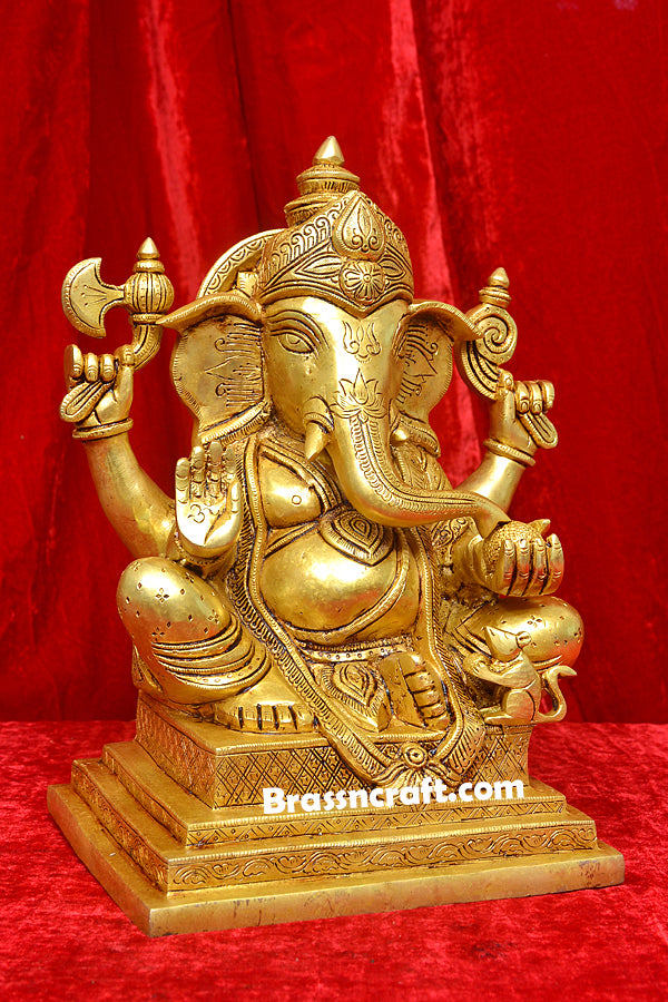 Brass Chowki Ganesh Idol for Worship