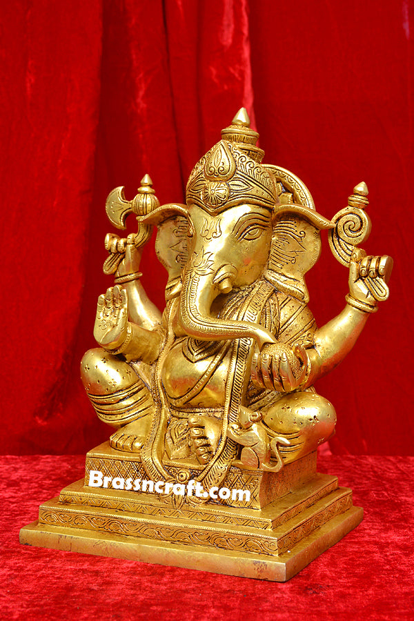Brass Chowki Ganesh Idol for Worship
