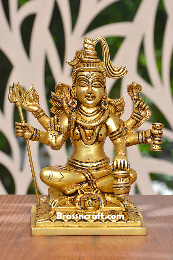 Brass Sitting Shiva in Lap Idol