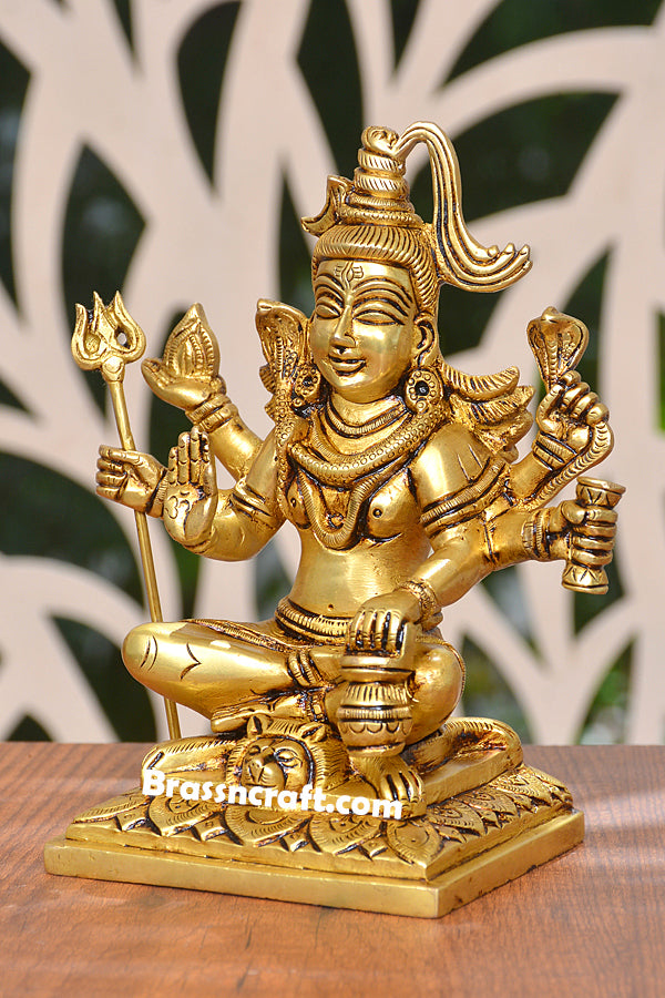 Brass Sitting Shiva in Lap Idol