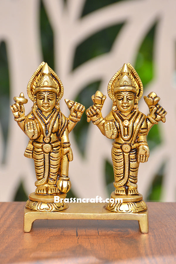 Brass Standing Vishnu Laxmi on Choki