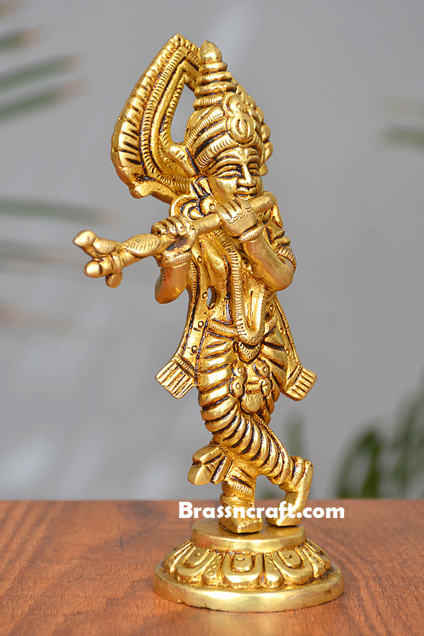 Brass Standing Krishna Idol for Worship