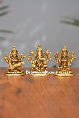 Brass Laxmi Ganesh Saraswati Idol for Puja