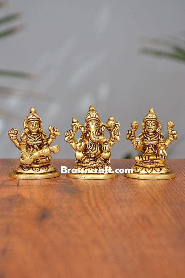 Brass Laxmi Ganesh Saraswati Idol for Puja