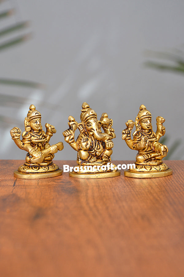 Brass Laxmi Ganesh Saraswati Idol for Puja