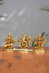 Brass Laxmi Ganesh Saraswati Idol for Puja