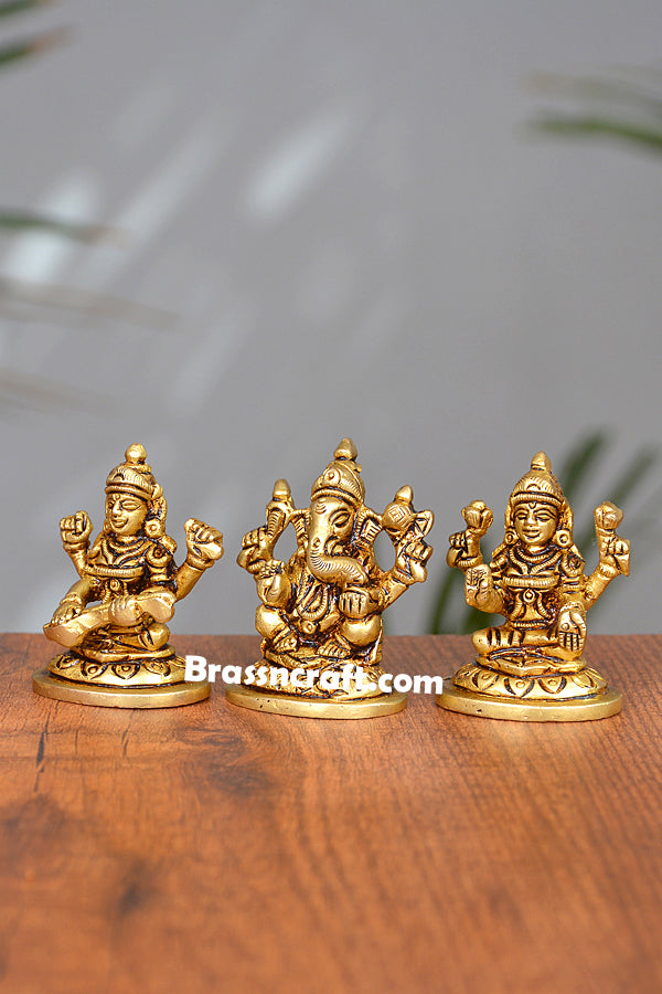 Brass Laxmi Ganesh Saraswati Idol for Puja