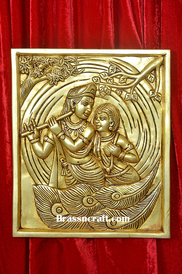 brass radha krishna wall hanging plate