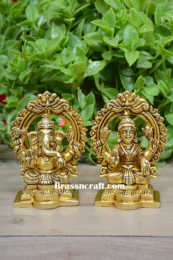 Brass Sitting Frame Laxmi Ganesh Idol