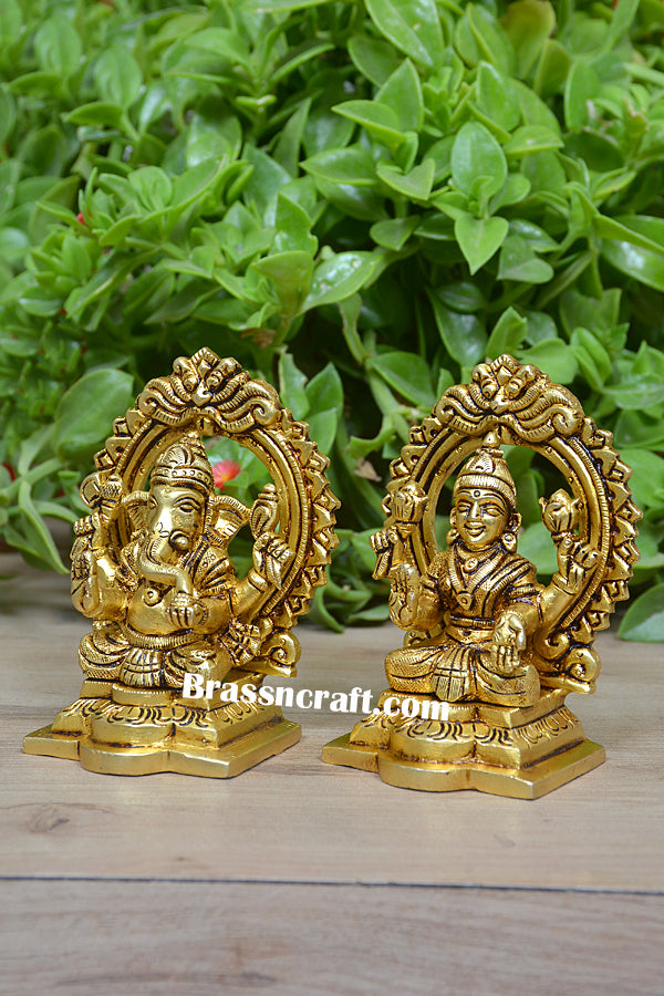 Brass Sitting Frame Laxmi Ganesh Idol