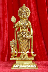 Brass Standing Murgan Statue with Vel & Peacock