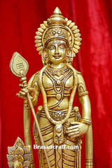 Brass Standing Murgan Statue with Vel & Peacock