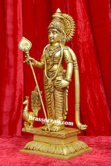Brass Standing Murgan Statue with Vel & Peacock