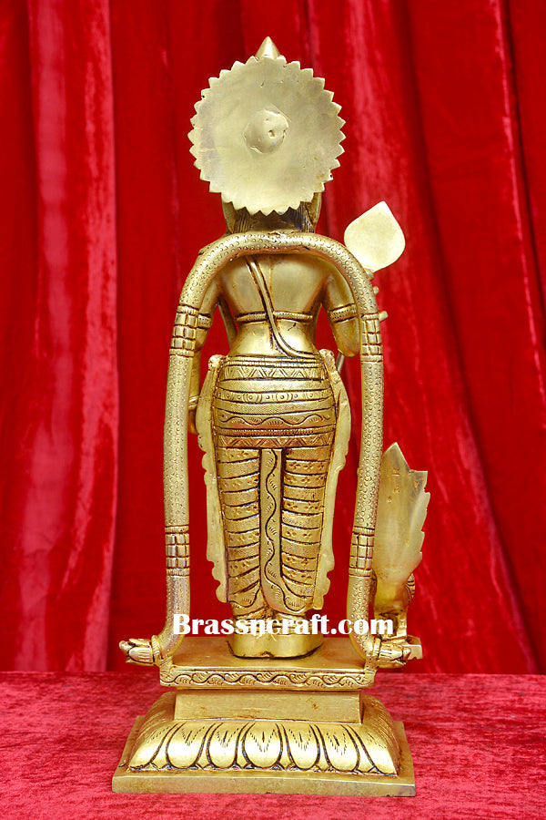 Brass Standing Murgan Statue with Vel & Peacock