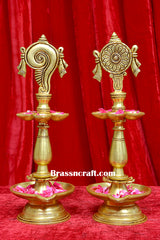 Brass Shankh Chakra 5 Deepak Set