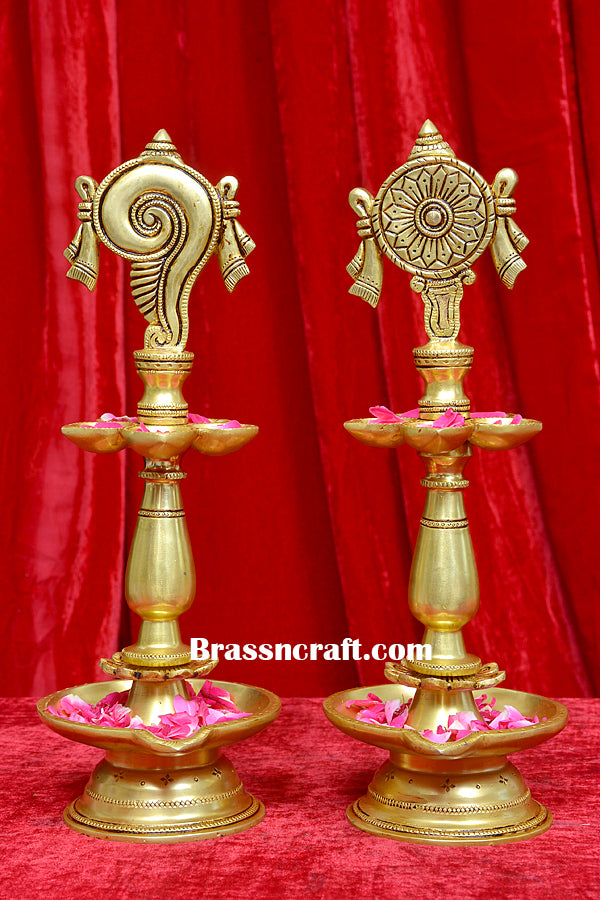 Brass Shankh Chakra 5 Deepak Set