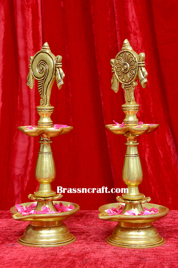 Brass Shankh Chakra 5 Deepak Set