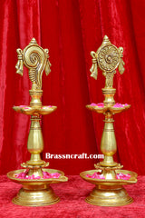 Brass Shankh Chakra 5 Deepak Set