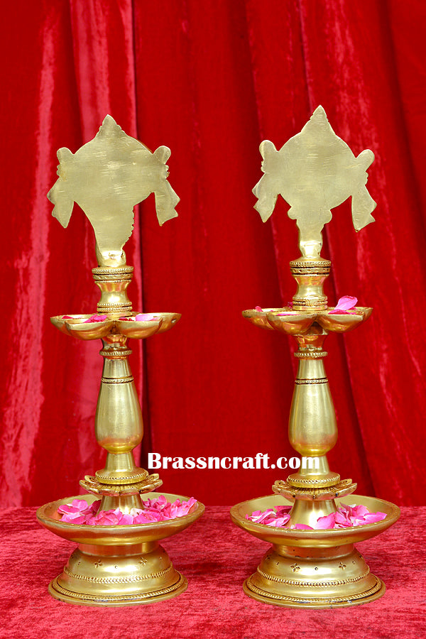 Brass Shankh Chakra 5 Deepak Set