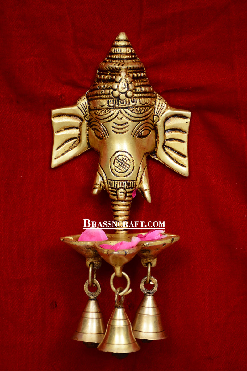 Hanging Ganesh face 3 Deepak With Bells
