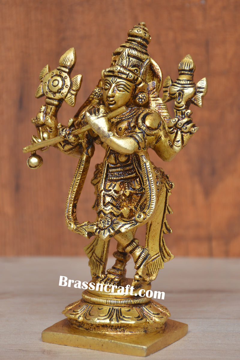 Brass Lord Krishna with Shankh and Chakra