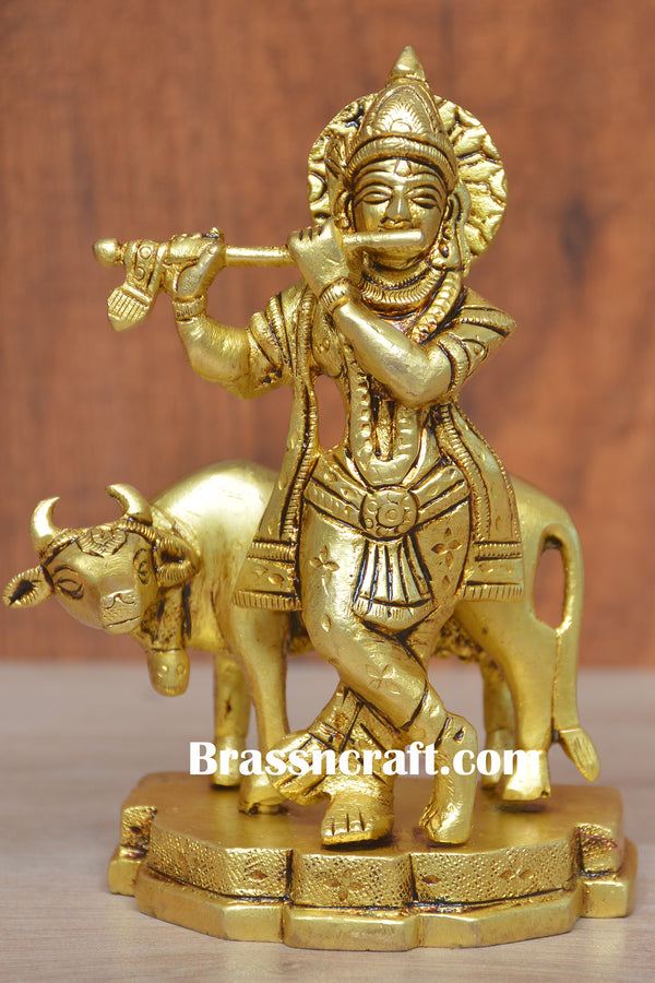 Brass Cow Krishna Idol