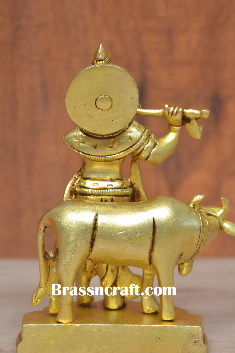 Brass Cow Krishna Idol