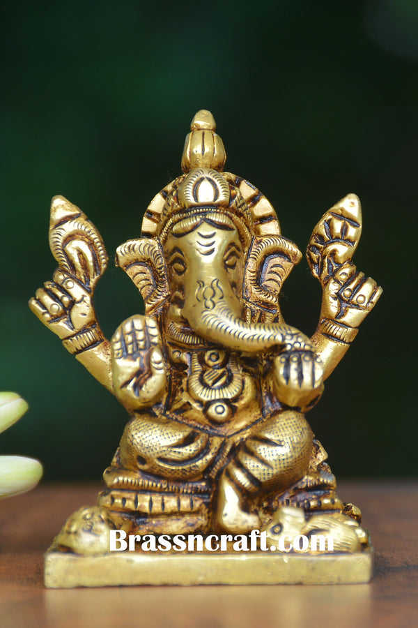 Sitting Brass Ganesh Idol