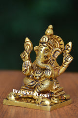 Sitting Brass Ganesh Idol