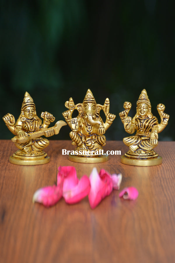 Brass Sitting Laxmi Ganesh Saraswati