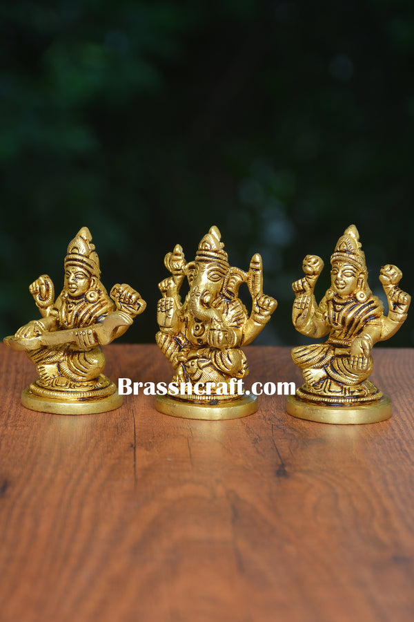 Brass Sitting Laxmi Ganesh Saraswati