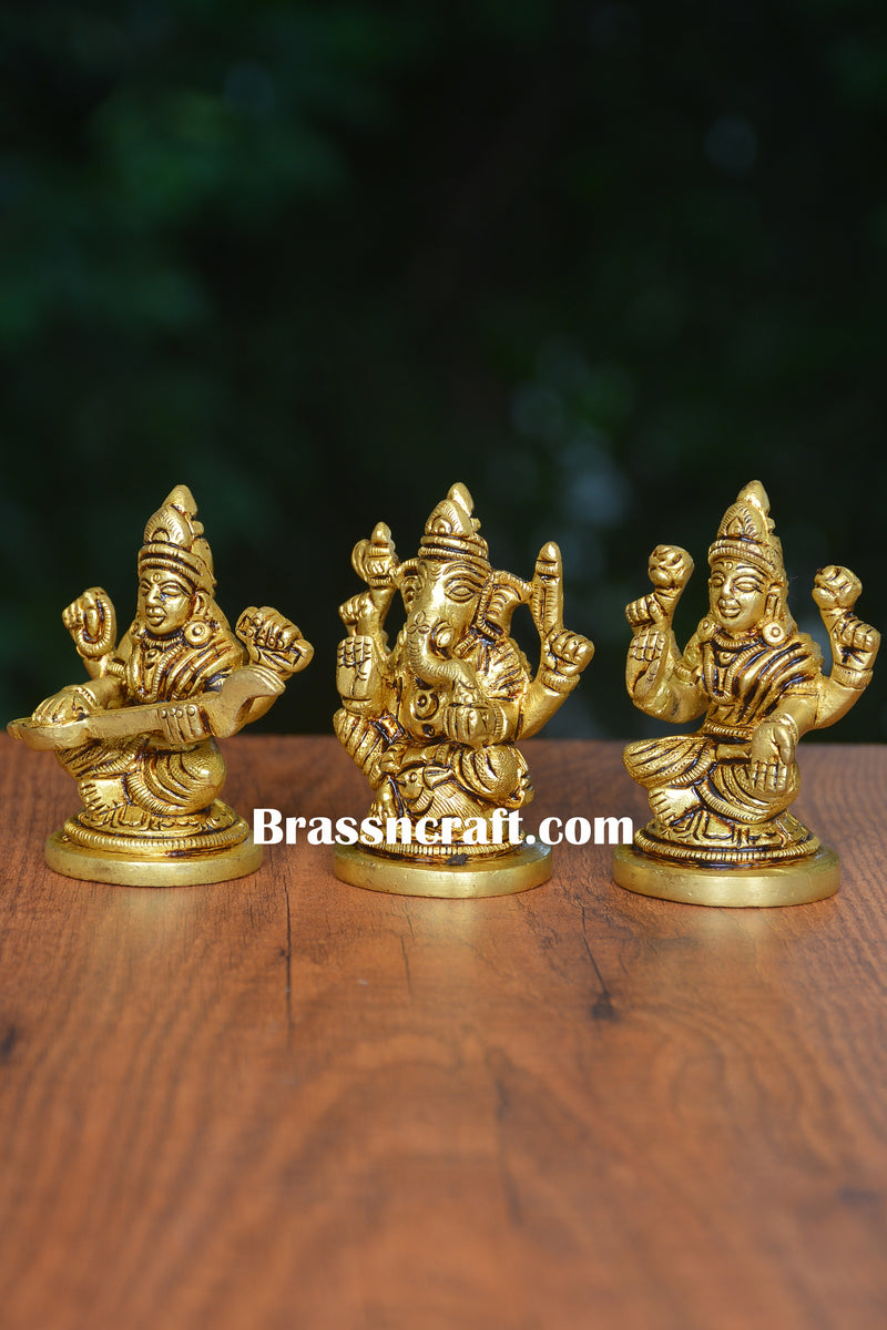 Brass Sitting Laxmi Ganesh Saraswati