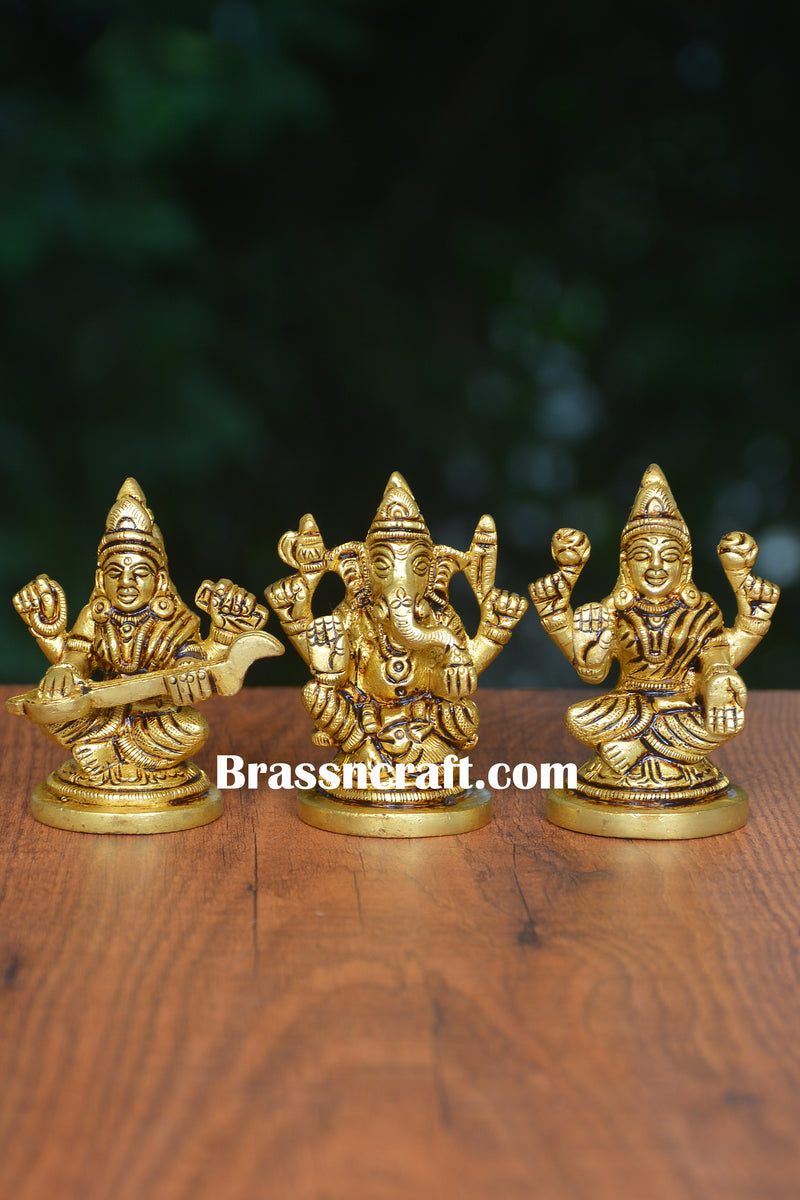 Brass Sitting Laxmi Ganesh Saraswati