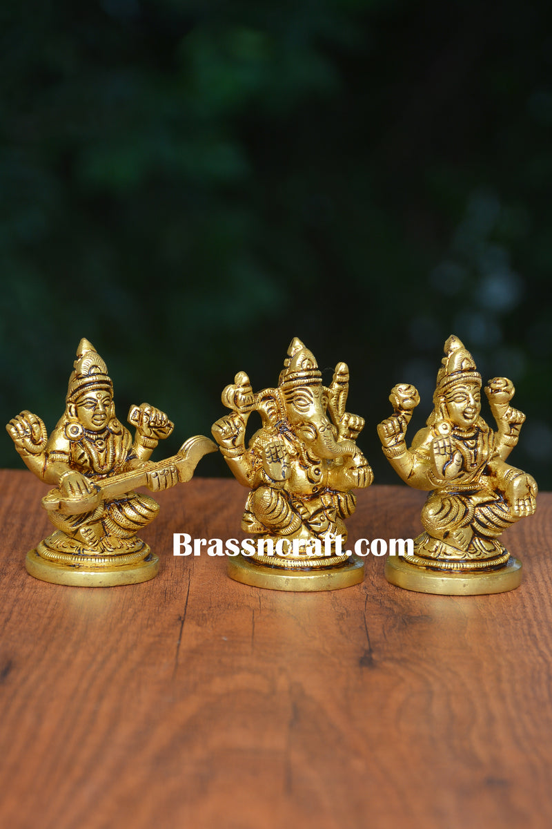 Brass Sitting Laxmi Ganesh Saraswati