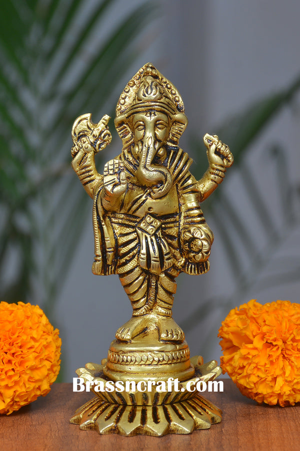 Brass kamal Standing Ganesh Idol