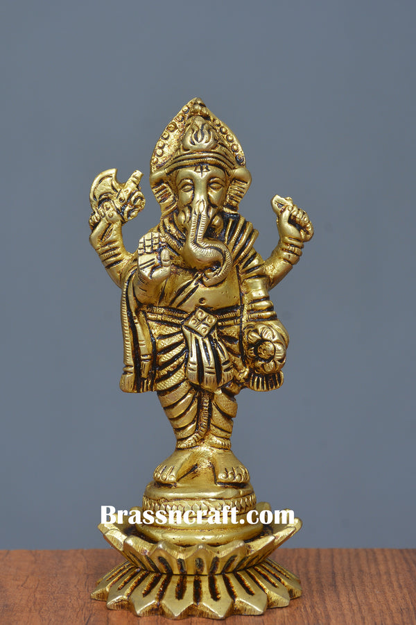 Brass kamal Standing Ganesh Idol