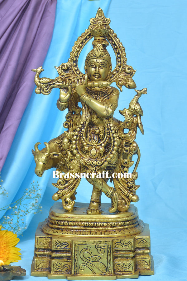 Brass Cow Krishna idol