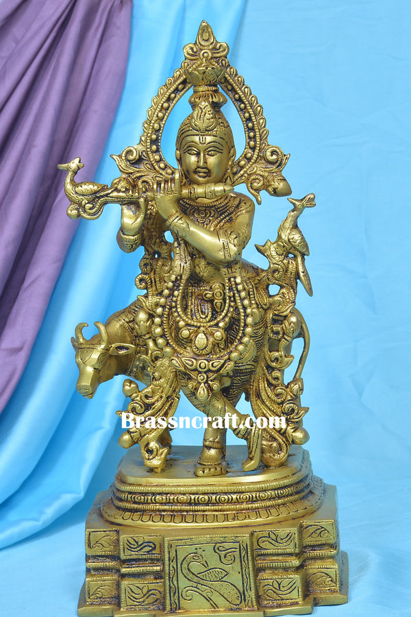 Brass Cow Krishna idol