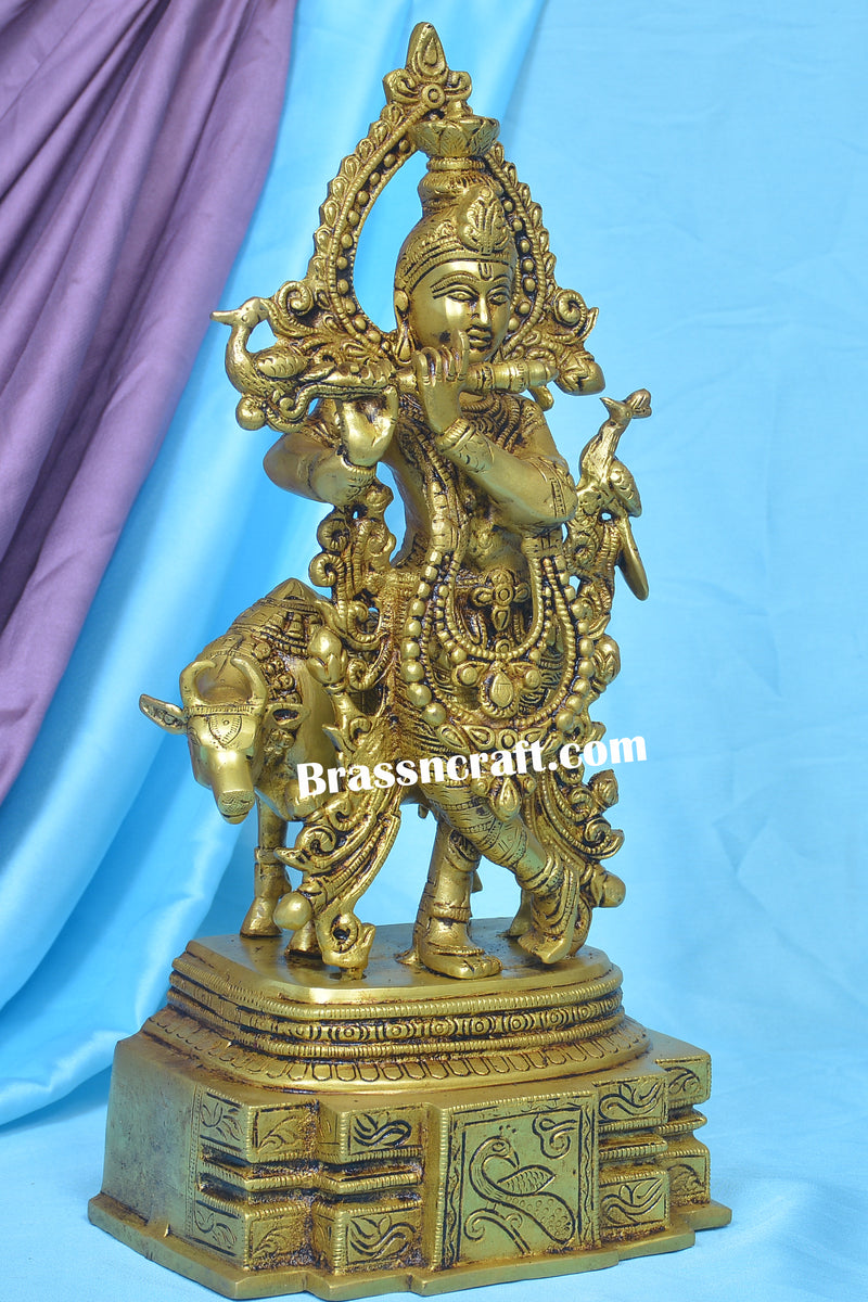 Brass Cow Krishna idol