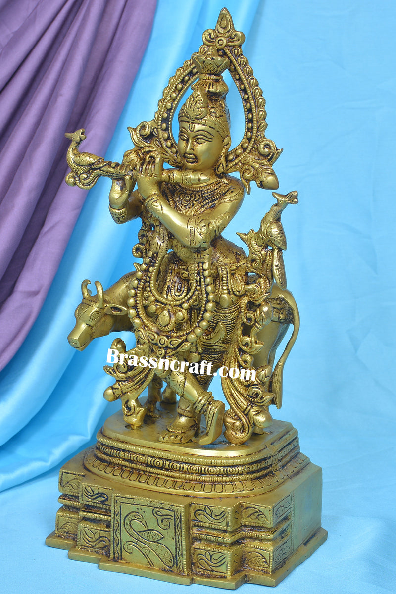 Brass Cow Krishna idol