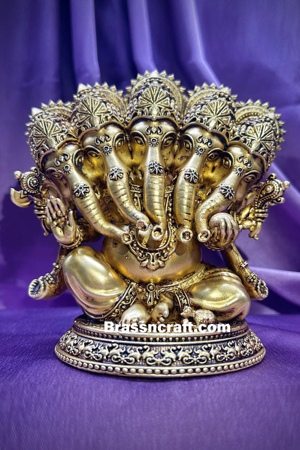 Oval Base Sitting Panchmukhi Ganesh